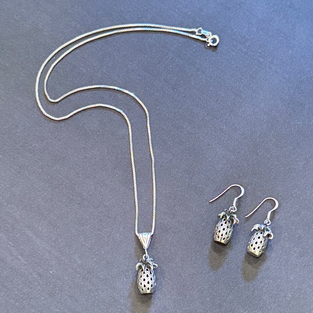 Vintage Silver Pineapple Necklace and Earrings made in Italy